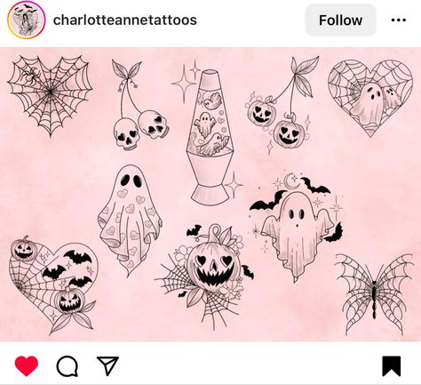 Traditional Tattoo Halloween, Spooky Flash, Halloween Tattoo Flash, Cute Halloween Tattoos, Tattoo Halloween, Halloween Flash, Pumpkin Tattoo, Goth Tattoo, Ghost Tattoo