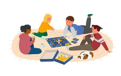 Playing Board Games Illustration, Kids Playing Aesthetic, People Playing Board Games, Board Games Illustration, Kids Playing Illustration, Board Game Illustration, Playing Games With Friends, Play Illustration, Snowman Cartoon