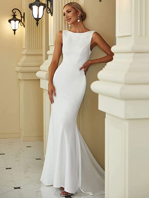 Bodycon Wedding Dress, Conservative Wedding Dress, Wedding Dresses Mermaid Trumpet, Boat Neck Wedding Dress, Casual Wedding Dresses, Fishtail Wedding Dress, High Neck Wedding Dress, Neck Wedding Dress, Backless Wedding