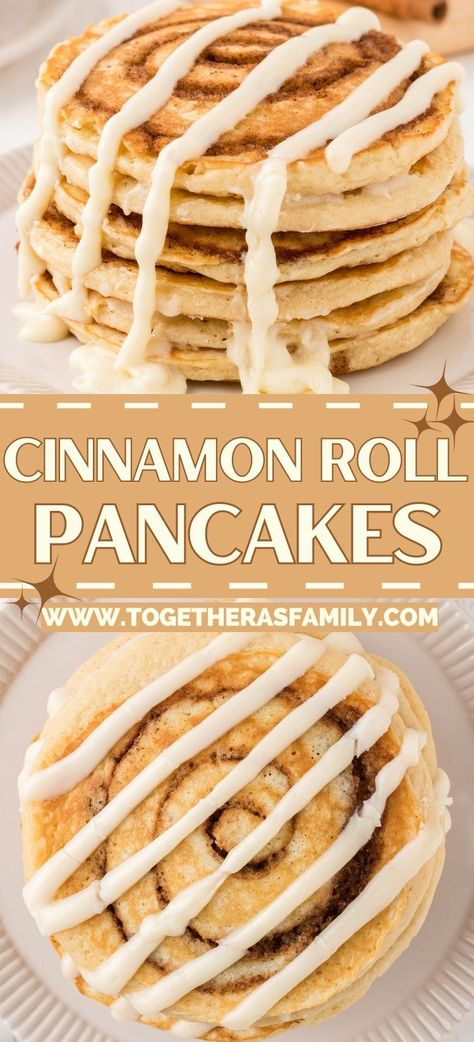 Cinnamon Bun Pancakes Recipe, Cinnamon Roll Pancakes With Pillsbury, Breakfast Ideas Cinnamon, Cinnabon Pancakes, Cinnamon Roll Pancakes Easy, Cinnamon Roll Flavors, Cinnamon Bun Pancakes, Cinnamon Swirl Pancakes, Cinnamon Roll Pancakes Recipe