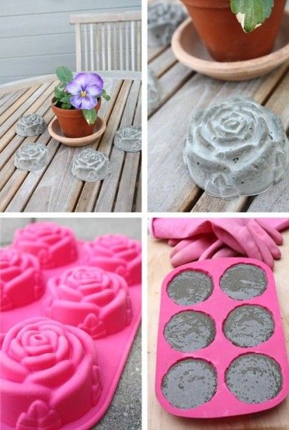 Concrete Rose, Hantverk Diy, Cement Diy, Concrete Diy Projects, Cement Art, Outdoor Crafts, Concrete Molds, Diy Bricolage, Concrete Crafts