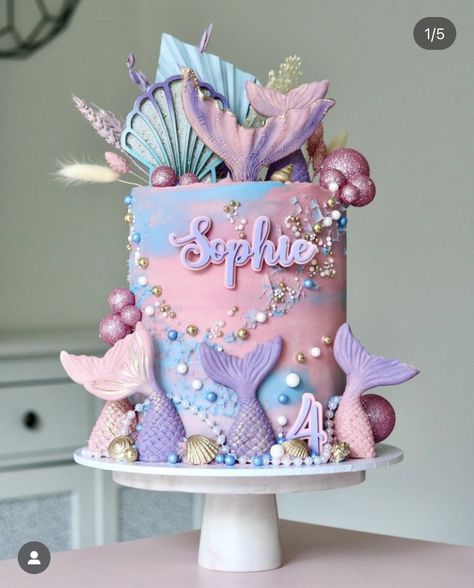 Bakery Themed Cake, Cake Designs Mermaid, Mermaid Cake With Bubbles, Purple Mermaid Birthday Cake, Mermaid Birthday Decoration Ideas, Lil Mermaid Party Ideas, Mermaid Birthday Cakes For Girls Kids, Mermaid Pastel Cake, Number 9 Mermaid Cake