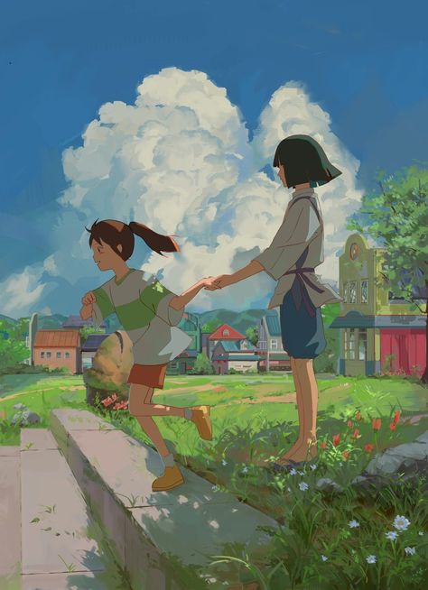 Studio Ghibli Ghibli Couple Wallpaper, Ponyo Illustration, Studio Ghibli Couples, Ponyo Cosplay, Haku Chihiro, Chihiro Cosplay, Ghibli Background, Couples Cosplay, Studio Ghibli Fanart