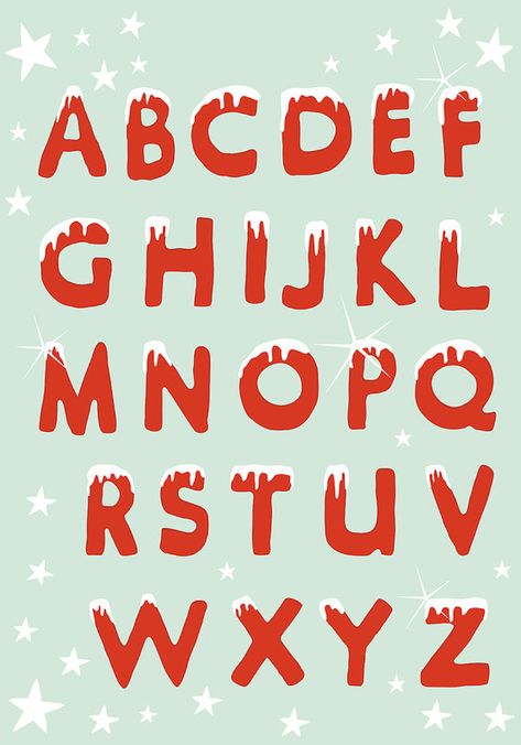 Snowy Clipart Digital Download Vector Christmas Alphabet Red Letters Hung With Snow Christmas Bubble Letters, Cute Christmas Fonts Alphabet, Merry Christmas Alphabet Letters, Holiday Fonts Alphabet, Christmas Lettering Alphabet, Christmas Font Alphabet, Snow Letters, Winter Typography, Embroidery Journaling