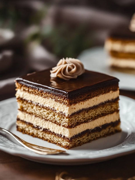 Opera Cake Introduction Opera Cake is a rich, layered dessert that combines almond sponge, coffee, and chocolate flavors. It’s fun to make and even better to eat! This elegant cake will impress your family and friends at any gathering. Why Make This Recipe If you love desserts that look and taste amazing, Opera Cake is Oprah Cake Recipe, Party Cake Recipes, Opera Cream Cake, Easy Opera Cake, Dessert Recipes For Restaurants, Opera Cake Recipe Easy, Mocha Torte Recipe, Impressive Chocolate Desserts, Elegant Chocolate Desserts