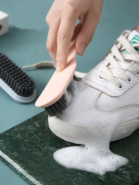 Multicolor    Plastic  Cleaning Brushes Embellished   Home Essentials Cleaning Sneakers, White Shoe Cleaner, How To Wash Shoes, Plastic Clothes, Shoes Hack, Shoe Brushes, Shoes Teen, Shoes Photo, Soft Shoes