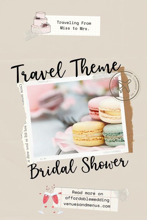 When you’re planning a bridal shower, the first thing to do is choose a theme. If the bride loves travel, it’s a perfect theme. Choose a country that’s special to the couple, or use a travel theme of maps or globes. Or use a travel-centric motto as your theme: Traveling from Miss to Mrs, Love is a Journey, Love is the Greatest Adventure. Choose travel themed bridal shower invitations, decorations, centerpieces, favors and games. Couples Shower Travel Theme, Travel Inspired Bridal Shower Ideas, Traveling From Miss To Mrs Invitations, Travel Bridal Shower Food, Love Is A Journey Bridal Shower Theme, Italian Bridal Shower Invitations, Adventure Bridal Shower Ideas, Around The World Bridal Shower Theme, Destination Wedding Shower Ideas