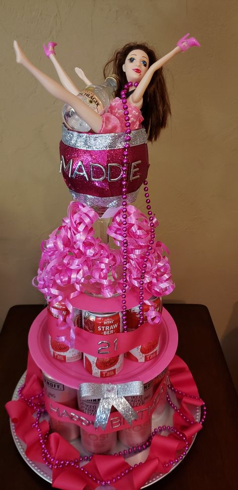 Wine Bottle Cakes Ideas, Beer Can Cake Tower, Alcohol Cake Tower, Seltzer Cake, Beer Cake Tower, Beer Can Cake, Beer Can Cakes, Beer Cakes, 21st Birthday Themes