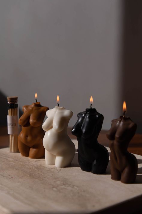 A celebration of the female form, this collection is inspired by the women we come from, the women we are, the women we admire, and the women we want to become. The Body Collection comes in four colors and four correlating collection scents. Cute Aesthetic Small Room Ideas, Woman’s Cave Ideas, Body Shaped Candle, Small Projects Ideas For Women, Home Body Aesthetic, Black Woman Apartment, Brown Apartment Aesthetic, Body Candle Aesthetic, Body Shape Candle