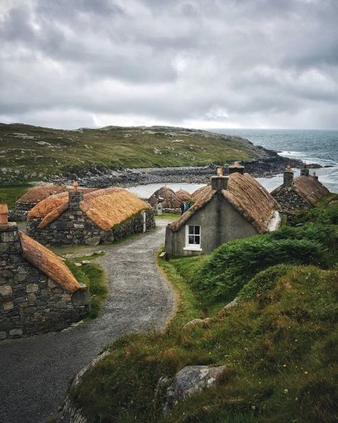 Scotland Aesthetic, Cottages Scotland, Fantasy Village, Isle Of Lewis, Abandoned Village, European Village, Stone Cottages, House On Stilts, Between Two Worlds