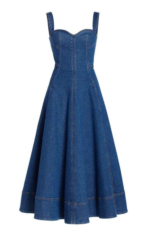 Denim Dress Outfit, Holiday Wear, 여자 패션, Sweetheart Neck, Dress Outfit, Modest Outfits, Outfits Casuales, Jeans Dress, Stylish Dresses