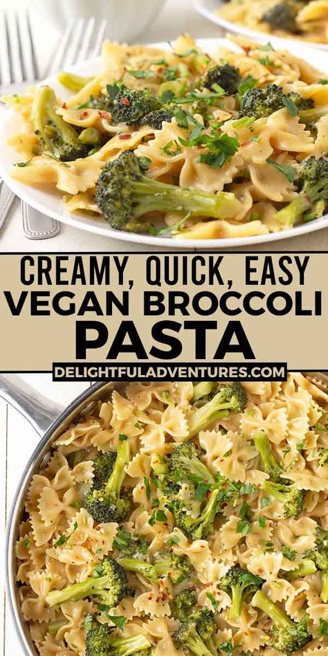 A creamy, quick, and easy vegan broccoli pasta dish you can have ready and on the table in just 30-minutes! It can be made with regular or gluten-free pasta and it's all made in one pot. This simple, delicious vegan dinner idea is a great one to add to your list of vegan recipes to make for dinner this week! Vegan Quick Dinner Recipes, Non Dairy Vegan Recipes, Vegan Creamy Broccoli Pasta, Easy Vegan Supper Ideas, Plant Based Recipes For Picky Eaters, Easy Vegan Pasta Dinner, Veggie One Pot Meals, Simple Vegan Lunch Ideas, Broccoli Dinner Recipes Vegetarian