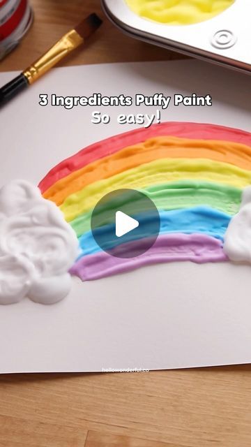 Agnes Hsu on Instagram: "How to make Puffy Paint 🎨 🌈 Type “puffy” for the paint recipe! This easy sensory paint recipe is SO easy to make with just 3 basic ingredients! The paint dries with a little puff to it. So fun for kids to create! F o l l o w  @hellowonderful_co for more fun ideas 🥳

#hellowonderfuldiy #diypaint #sensoryplay #kidscrafts #kidsart #puffypaint" How To Make Puff Paint, How To Make Puffy Paint, Puff Paint Art, Puffy Paint Ideas, Make Puffy Paint, Puffy Paint Recipe, Craft Recipes, Paint Recipe, Shave Cream