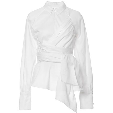 Azede Jean-Pierre White Front Zip Wrap Shirt (5.893.870 IDR) ❤ liked on Polyvore featuring tops, long shirts, white top, wrap around top, white wrap top and white collar shirt White Collared Shirt, White Long Sleeve Top, Business Dress, Wrap Shirt, Dolce E Gabbana, Moda Vintage, Basic Outfits, White Tops, Moda Operandi