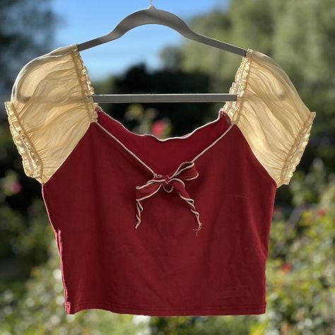 Coquette Snow White Crop Top Red top with flowy... - Depop Funky Tops, Red Top, White Crop, White Crop Top, Snow White, Fashion Inspo, Crop Top, Crop Tops, Elastic