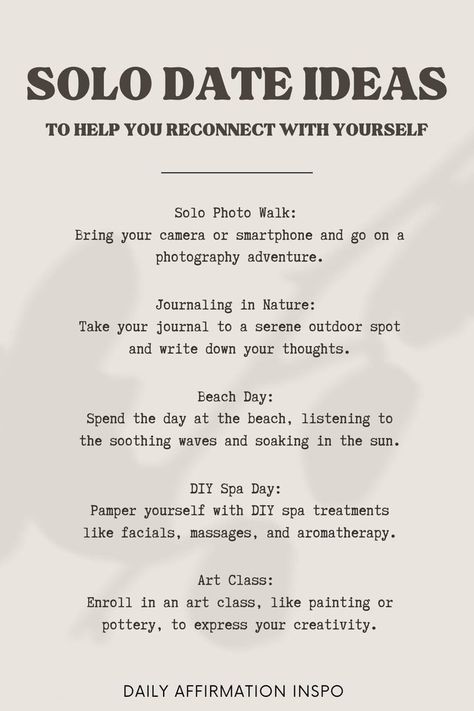 Ideas For Self Dates, Date Ideas For Myself, Self Love Event Ideas, Dates To Take Yourself On, Solo Date Ideas Black Women, Free Solo Date Ideas, Self Dates Ideas, Self Care Date Ideas, Self Dates Aesthetic