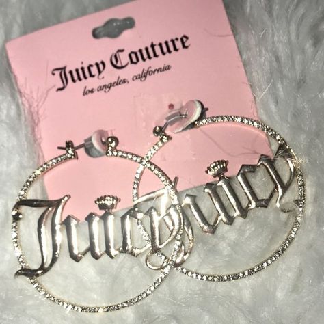 juicy couture earings hoops Juicy Couture Clothes, Oc Board, Juicy Couture Jewelry, Jewelry Accessories Ideas, Crystal Hoop Earrings, Pink Girly Things, Large Crystal, Looks Black, Style Savvy