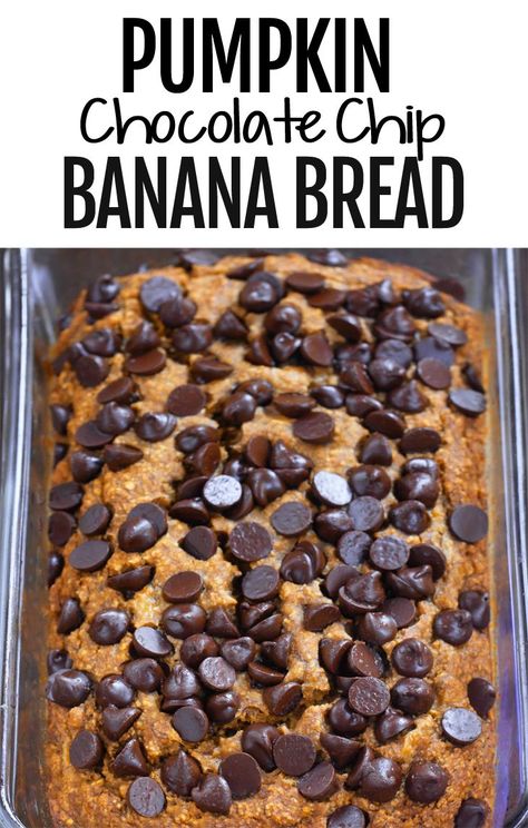 Banana Bread Recipe Vegan, Pumpkin Banana Bread Recipe, Recipe Healthy Breakfast, Dessert Pumpkin, Brownie Ideas, Chocolate Chip Banana Bread Recipe, Pumpkin Banana Bread, Chocolate Chip Bread, Pumpkin Chocolate Chip Bread