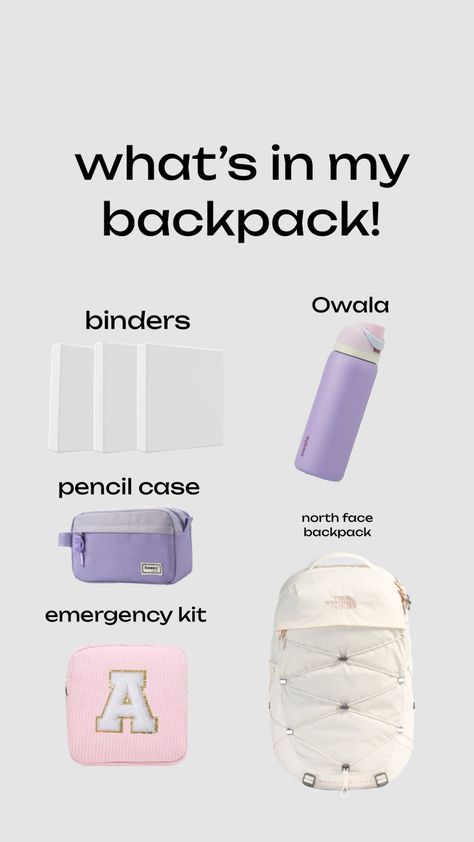 What’s in my backpack!! Whats In My Backpack, What's In My Backpack, In My Backpack, My Backpack, Inside My Bag, School Aesthetic, Emergency Kit, North Face Backpack, Pencil Case