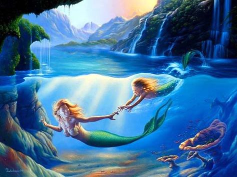 mama and her baby mermaid:) Jim Warren, Mystical Mermaid, Mermaid Background, Mermaid Images, Mermaid Wallpapers, Fantasy Mermaids, Mermaid Photos, Mermaid Fairy, Mermaids And Mermen