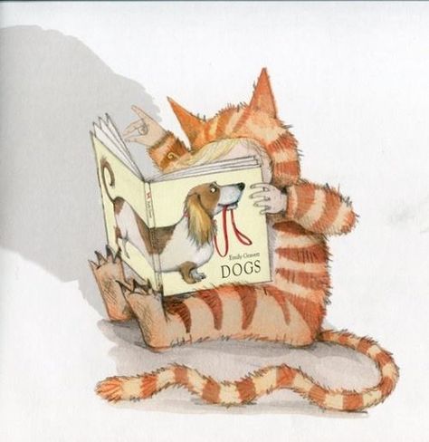 El gato de Matilda. Emily Gravett                                                                                                                                                     Más Cat Reading A Book, Cartoon Cartoon, Cat Reading, 강아지 그림, Image Chat, Cartoon Pictures, Söt Katt, Cat Books, Reading A Book