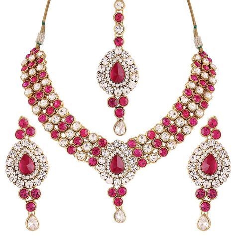 I Jewels Traditional Gold Plated Jewellery Set with Maang Tikka using Austrian Diamonds for Women IJ250Q (Rani/Dark Pink) ** Be sure to check out this awesome product. (This is an affiliate link) #ILoveJewelry Jewellery Traditional, Traditional Necklace, Gold Plated Jewellery, Maang Tikka, Bollywood Wedding, Diamond Necklace Set, Bollywood Style, Exclusive Jewelry, Stone Gold