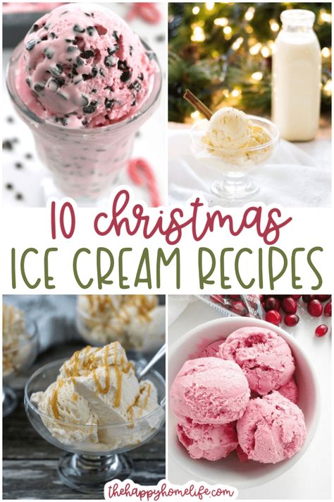 Christmas is coming! Get in the spirit with these 10 delicious ice cream recipes. Festive flavors like Gingerbread, Peppermint, and Eggnog will get you into the mood for the winter holidays. All of them are easy to make! Christmas Ice Cream Recipes, Christmas Ice Cream Desserts, Eggnog Ice Cream, Recipes For The Holidays, Holiday Ice Cream, Christmas Ice Cream, Gelato Flavors, Peppermint Ice Cream, Cinnamon Ice Cream