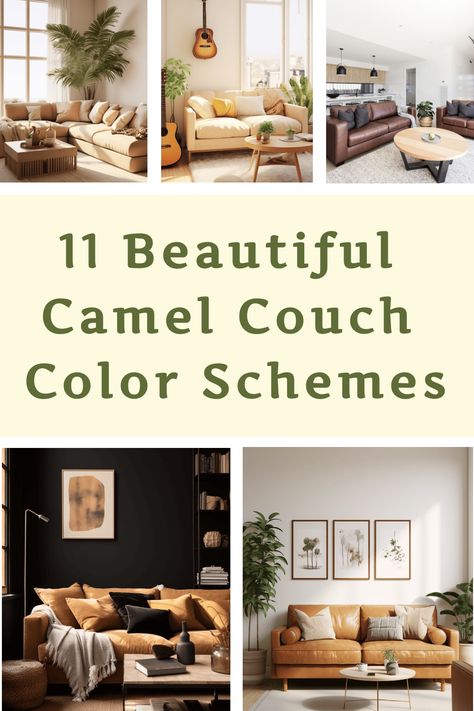 11 Beautiful Camel Couch Color Schemes Cognac Couch With Ottoman, Tan Couch Decor Cozy Living Rooms, Pillows On Leather Couch Color Schemes, Tan Sofa Styling, Rugs With Caramel Couch, Neutral Leather Couch Living Room, Neutral Couch Colors, Tan Couch Styling, Neutral Living Room Leather Sofa