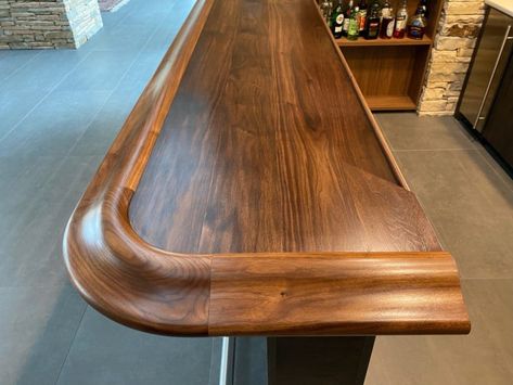 Bar Rail Customer Reviews & Testimonials - Hardwoods Incorporated Walnut Bar Top, Wooden Bar Top, Funky Lounge, Drink Rail, Small Bar Areas, Lodge Bar, Cocktail Bar Design, Wood Bar Top, Home Bar Plans