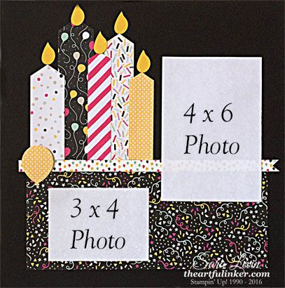 Sara Levin | theartfulinker.com Birthday candle tradiational 12 x 12 scrapbook page featuring It's My Party designer paper.  Click for details. Travel Scrapbook Pages Photo Layouts, Birthday Scrapbook Ideas, 30. Geburtstag Frau, Scrapbook Birthday, Birthday Scrapbook Layouts, Papa Birthday, Birthday Scrapbook Pages, Scrapbook Party, Scrapbook Design Layout