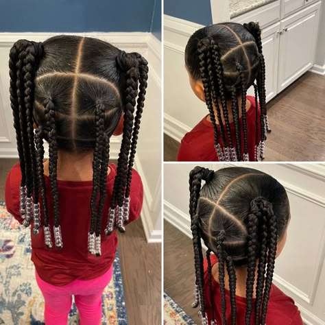 Bead Hair Styles, Hair Styles With Beads Kids, Little Mixed Girl Hairstyles Easy With Beads, Bead Hairstyles For Kids Natural Easy, Easy Kid Braid Styles, Toddler Hair With Beads, Easy Braids With Beads, Beads In Hair Kids, Little Mixed Girl Hairstyles Braids With Beads