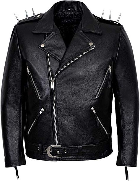 Ghost Rider Jacket, Spiked Leather Jacket, Leather Jacket Mens, Leather Jackets Online, Best Leather Jackets, Metal Spikes, Black Motorcycle, Leather Jacket Outfits, Long Sleeve And Shorts