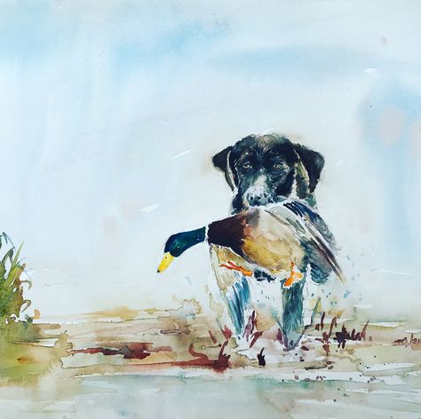 watercolor Friend Watercolor, Wild Ducks, Duck Decor, Duck Hunter, Hunting Dog, Outdoor Hunting, Dog Poster, Bird Wall Art, Duck Hunting