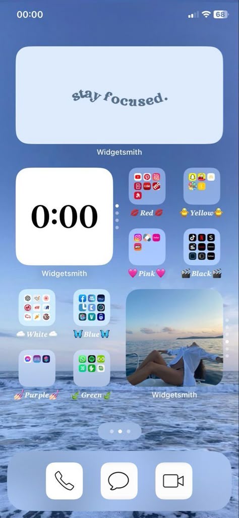 Phone Setup Ideas, Iphone Setup Homescreen Ideas, Organizar Iphone, Iphone Organization Screens, Iphone Organization Homescreen, Iphone Aesthetic Organization, Aesthetic Phone Organization, Iphone Homescreen Layout, Summer Ios