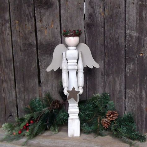 pinterest wooden spindle angels | Shabby Chic Angel Primitive Angel Reclaimed Wood by Milepost7, Spindle Angels, Spindle Ideas, Wood Angels, Wooden Angels, Primitive Angel, Spindle Crafts, Pallet Tree, Primitive Christmas Tree, Wood Angel