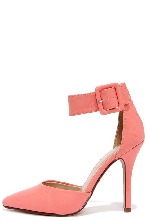 50s Shoes, Classy Shoes, Modern Shoes, Pointed Heels, Elegant Shoes, Only Shoes, Ankle Strap Heels, Coral Pink, Beautiful Shoes