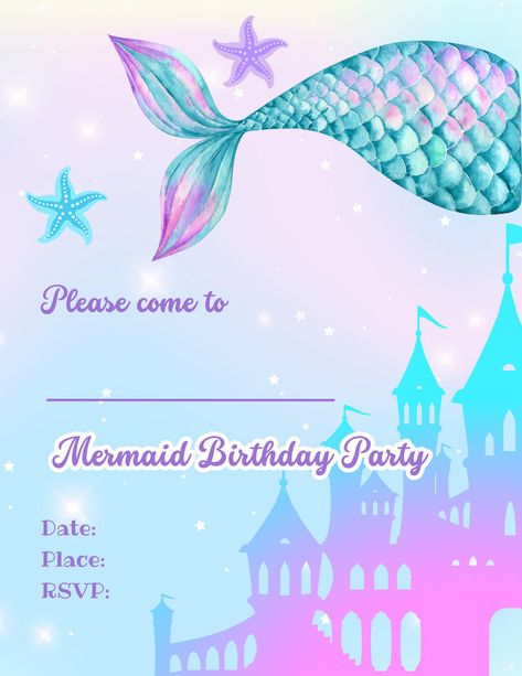 Mermaid birthday party invitations for girls, free printable party invitations, little mermaid birthday party ideas, birthday invitation card mermaid theme, mermaid theme invitation card, 3rd birthday party for girls, under the sea birthday party ideas Birthday Card Mermaid Theme, Mermaid Invites Birthday, Mermaid Invitation Template Free, Mermaid Invitation Card, Mermaid Theme Invitation, Mermaid Birthday Invitations Free, Free Printable Mermaid, 3rd Birthday Party For Girls, Little Mermaid Invitations