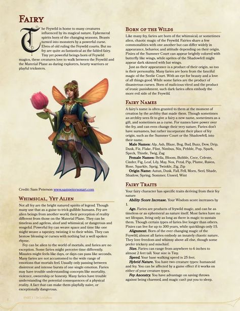 [5E Race] Playable fairy race! Play as the tiny fey you were meant to, with three distinct subraces! : DnDHomebrew 5e Character Ideas, Dungeons And Dragons 5e Races, Fairy Dungeons And Dragons, Fairy Dnd 5e, Fey Wilds Dnd, Fairy 5e, What Dnd Race Should I Play, Dnd Playable Races, D&d Fairy