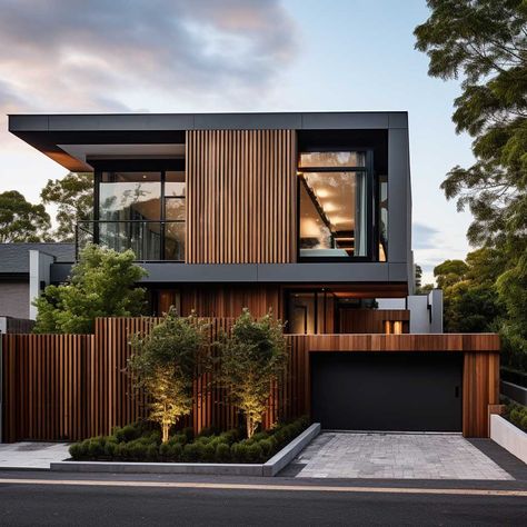 Modern House Exterior Ideas, Beautiful Wooden Houses, Modern Cladding Ideas, Modern Wood Home Exterior, Sustainable Home Exterior, Modern Brown House Exterior, Wooden Exterior Cladding, Vertical Wood Cladding Exterior, Modern Wooden House Design Exterior