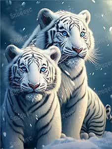 White Tiger in Snow Adult Diamond Painting Kits, 5D Full Diamond Crystal Embroidery Canvas Art Paintings for Beginners, Home Decor Bedroom Decor, 12x12inch Gift Tiger With Cubs, White Tiger Pictures, Cats Portraits, Horse Photography Poses, Tiger Images, White Tigers, Tiger Artwork, Tiger Wallpaper, Eagle Wallpaper