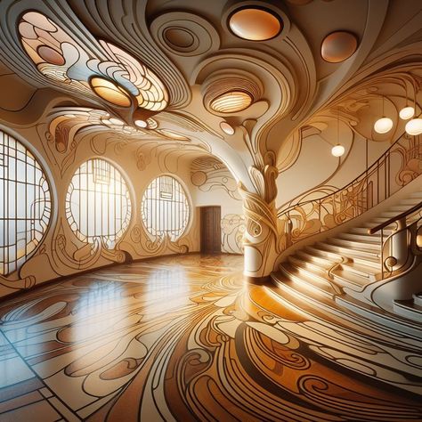 Art Nouveau Interior Design Organic Forms and Curvilinear Lines Art Nouveau Office Design, Art Nouveau Style Interior Design, Art Noveau Interiores, Art Nouveau Architecture Interior, Organic Style Interior Design, Organic Form Architecture, Organic Style Interior, Gaudi Interior, Art Nouveau Tree