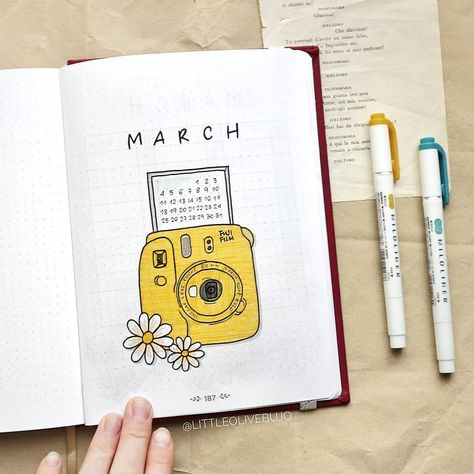 Viola | Bullet Journal on Instagram: “HELLO MARCH!🌼✨ Yesterday I finally decided to plan March in the last pages of my personal journal, as the new notebook hasn't arrived yet.…” Simple Sharpie Drawings, Polaroid Doodle, Yellow Polaroid, Creative Meditation, Notesbog Design, Journal D'inspiration, March Bullet Journal, Bullet Journal 2020, Bullet Journal 2019