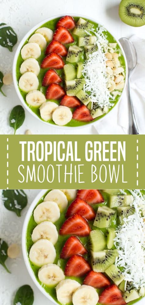 Low Calorie Smoothie Bowl, Bowl Recipes Easy, Smoothie Bowl Recipe Healthy, Tropical Green Smoothie, Smoothie Green, Low Calorie Smoothies, Acai Bowls Recipe, Green Smoothie Bowl, Smoothie Bowl Healthy