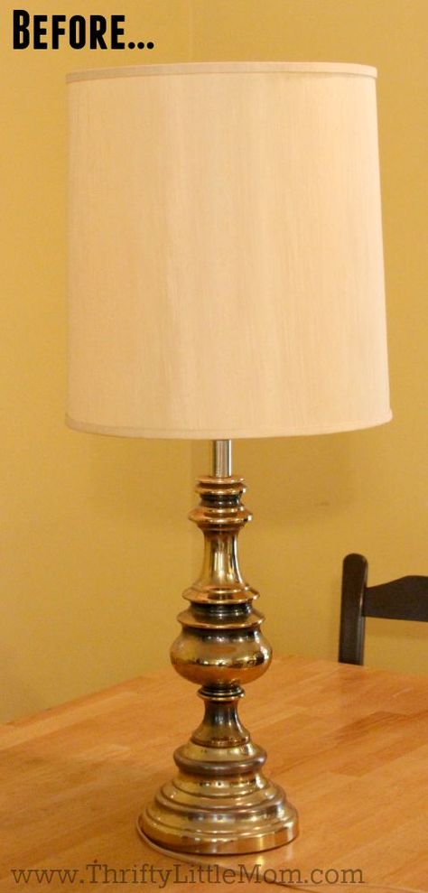 How To Spray Paint a Brass Lamp Before Painting Bronze Lamps, Brass Lamps Bedroom, Brass Lamp Decoration Ideas, Refinish Brass Lamp, Upcycle Brass Lamps, Diy Brass Lamp Makeover, Update Brass Lamps, Brass Lamp Shade, Black And White Table Lamp