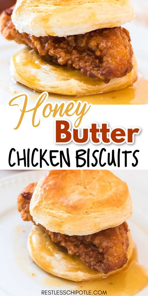 Whataburger Recipe, Biscuit Sliders, Honey Butter Chicken Biscuit, Recipe With Ginger, Honey Butter Biscuits, Chicken Biscuits, Honey Butter Chicken, Chicken Biscuit, Restless Chipotle