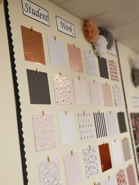 What a fun and stylish way to display your students work in the class 😉 Polaroid Display Ideas Classroom, Student Work Wall Classroom, Student Work Display Ideas High School, High School Student Work Display, Boho Rainbow Student Work Display, Wow Work Wall Classroom, Picture Wall In Classroom, Student Centered Classroom Setup, Student Decorated Classroom