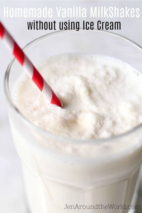 Diy Milkshake, Milkshake Recipe Without Ice Cream, Vanilla Milkshake Recipe, Milkshake Recipe Easy, Homemade Milkshake, Oreo Milkshake, Frappuccino Recipe, Vanilla Milkshake, Ice Milk