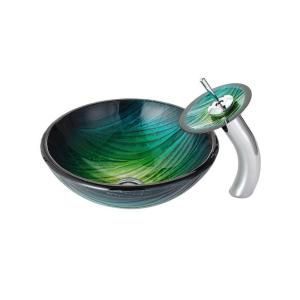 KRAUS, Nei Glass Vessel Sink in Multicolor and Waterfall Faucet in Chrome, C-GV-391-19mm-10CH at The Home Depot - Mobile Glass Bathroom Sink, Glass Waterfall, Lavatory Sink, Glass Vessel Sinks, Vessel Faucets, Glass Sink, Basin Design, Chrome Fixtures, Waterfall Faucet