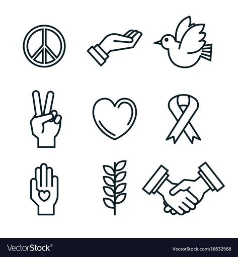 Symbols Of Kindness, Peace Related Drawings, Symbol Of Kindness, Peaceful Drawings Ideas, Peace Symbol Art, Symbols For Peace, Peace Doodle, Peace Cartoon, Peace Collage