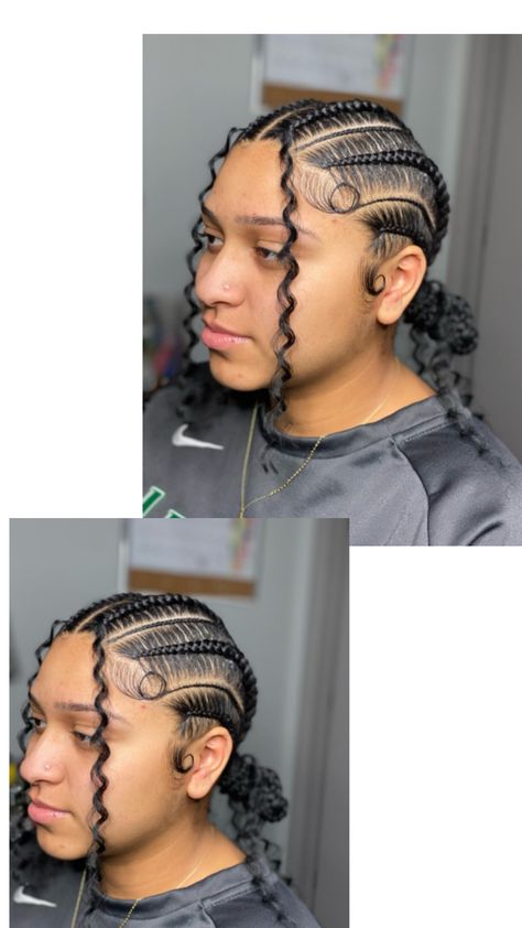 Stitch straight back braids with curls 😍 Stitch Straight Back Braids, Straight Back Braids With Curls, Stitch Braids With Curls, Cornrows With Curls, Back Braids, Straight Backs, Straight Back Braids, Straight Back Cornrows, Spiral Braid